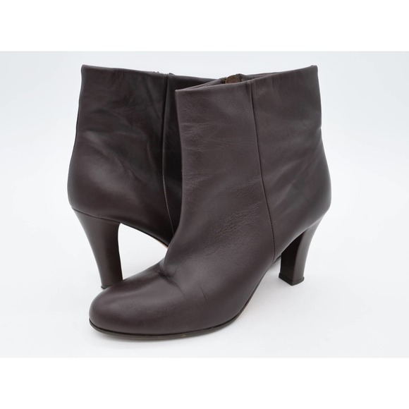 Marchez Vous Booties Womens 7.5 Brown Leather Cone Heel Zipper Ankle Boots - Picture 1 of 13